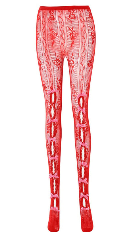 YARA PINK BOWKNOT FISHNET STOCKINGS - RED