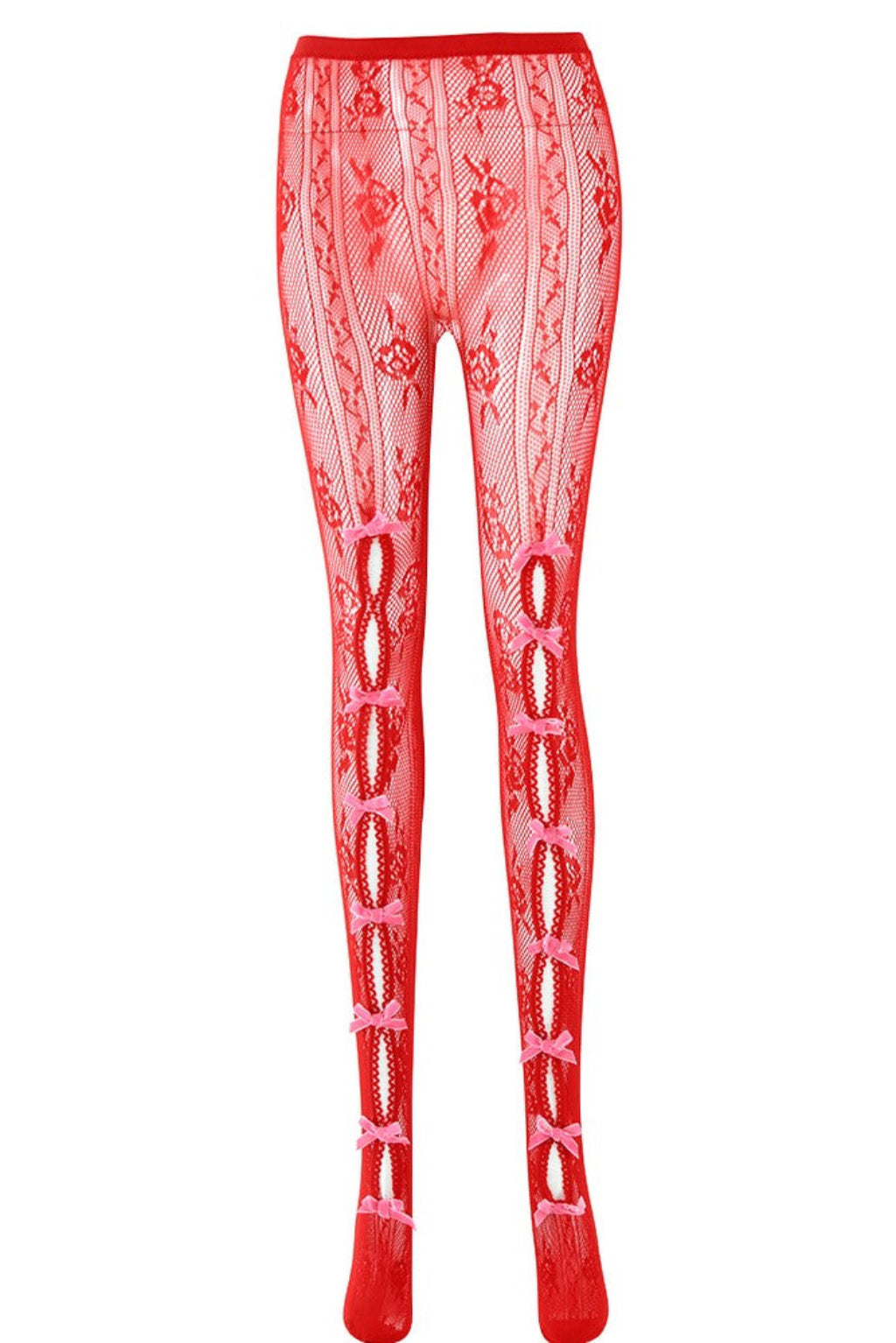 YARA PINK BOWKNOT FISHNET STOCKINGS - RED
