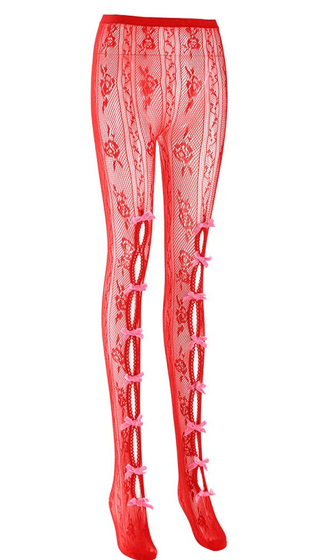 Yara Pinke Netzstrümpfe mit Schleife - Rot