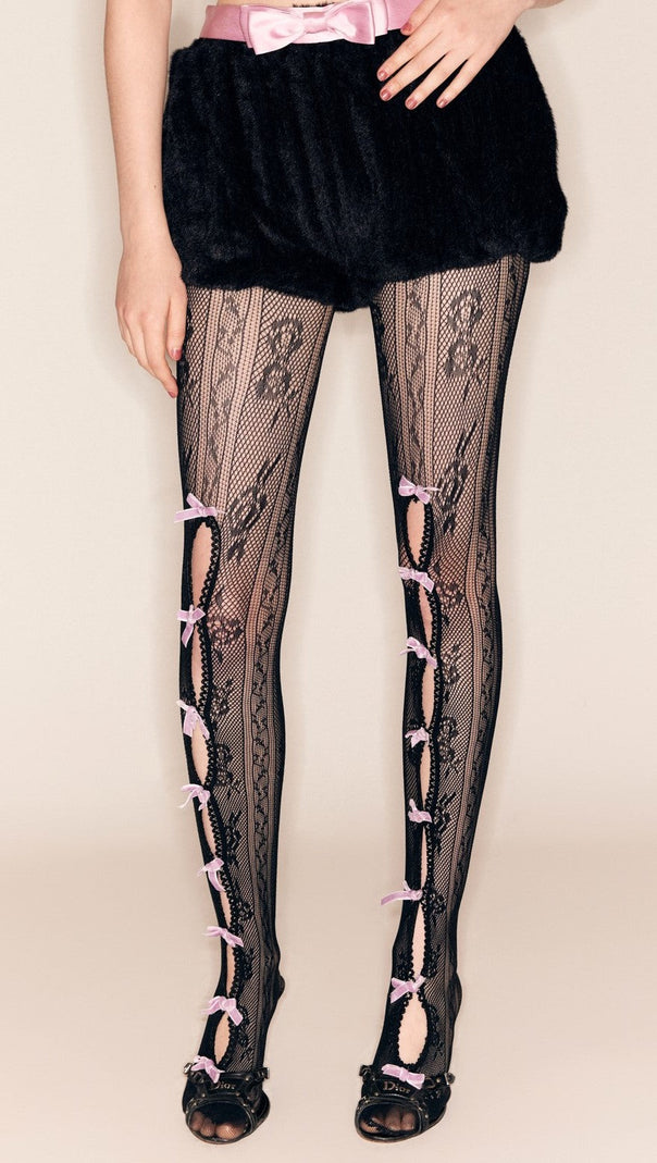 AIIZIE YARA BOWKNOT FISHNET STOCKINGS - BLACK - product image