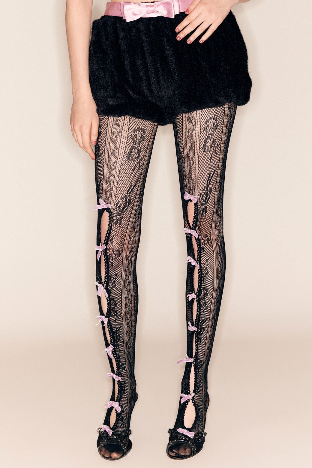 YARA BOWKNOT FISHNET STOCKINGS - BLACK