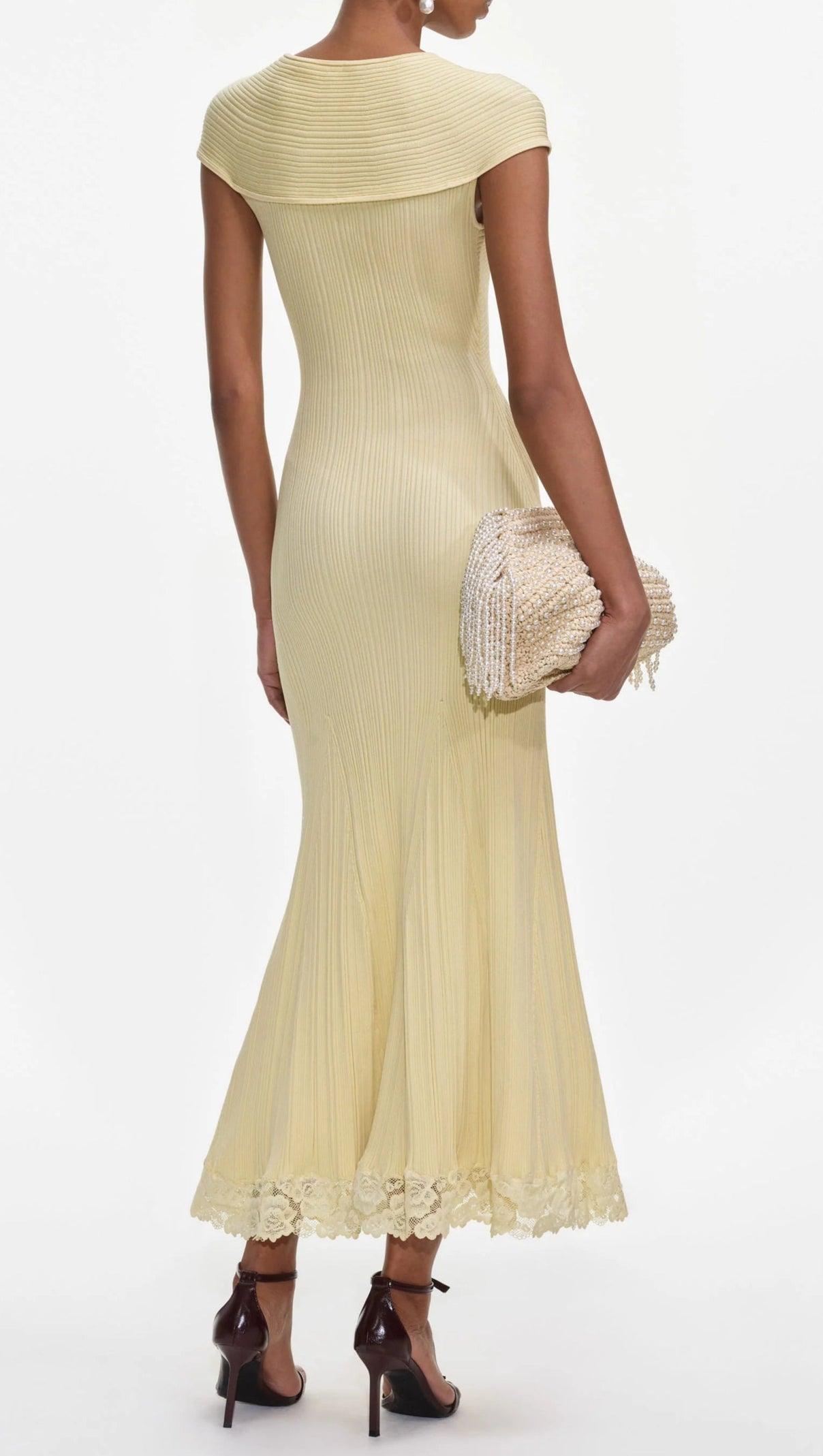 AIIZIE Yellow Knit Lace-Insert Midi Dress - product image