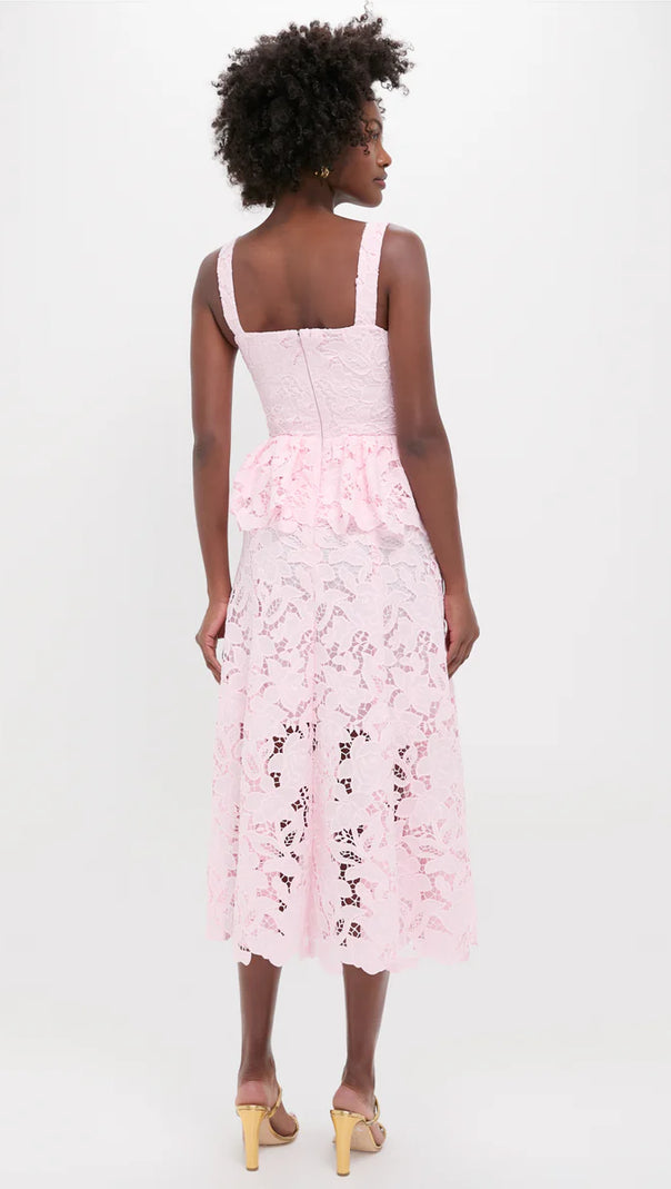 AIIZIE PINK LACE PEPLUM MIDI DRESS - product image