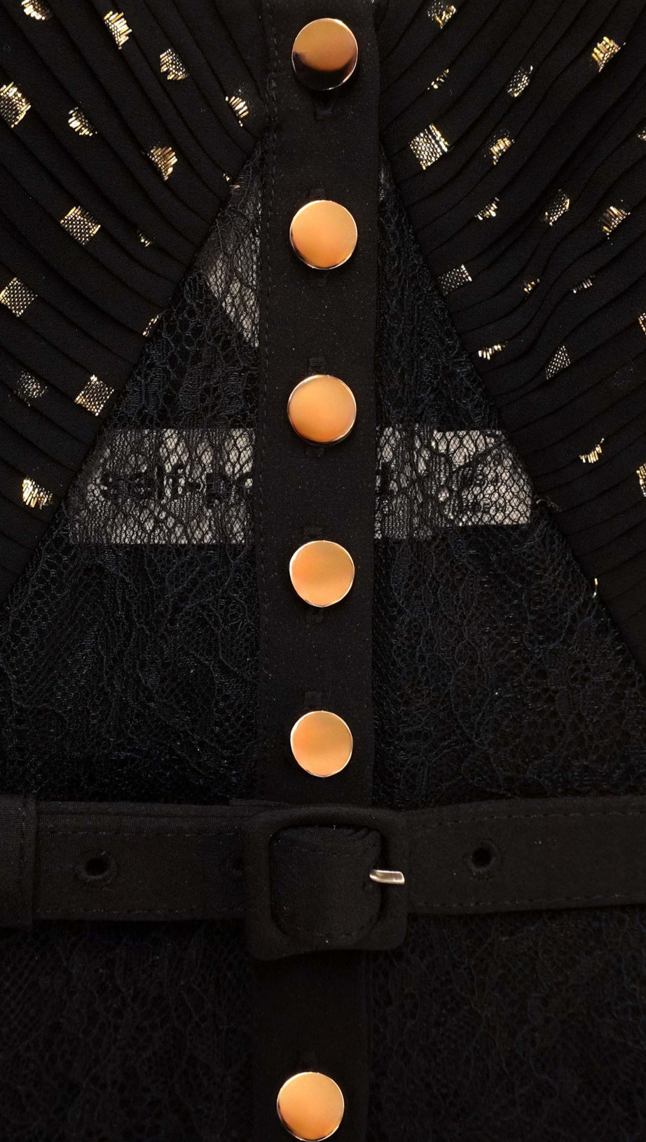 LACE DOT BELTED PLEATED MAXI DRESS