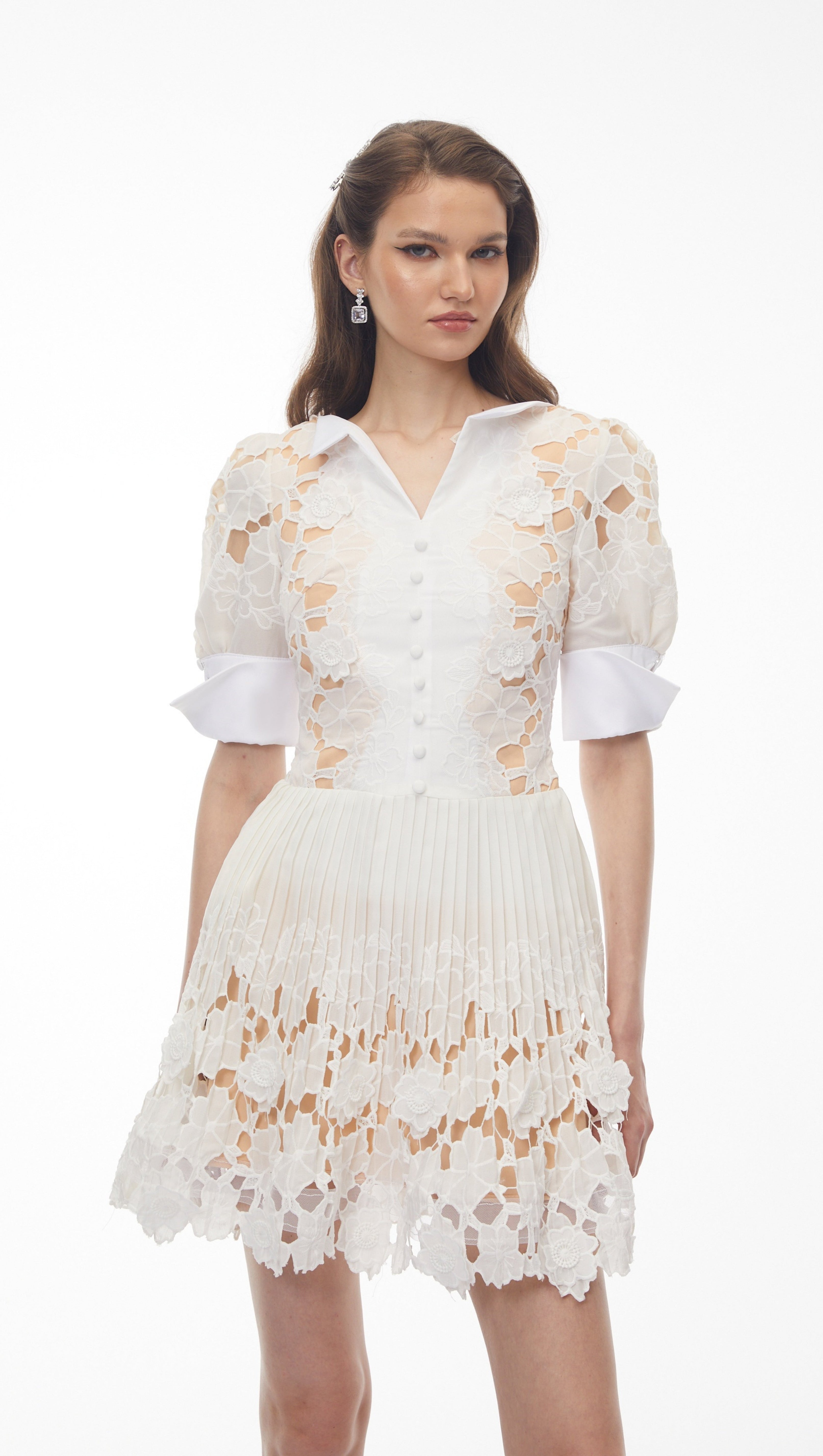 selena White Floral Appliqué Mini Dress with Cut-Outs