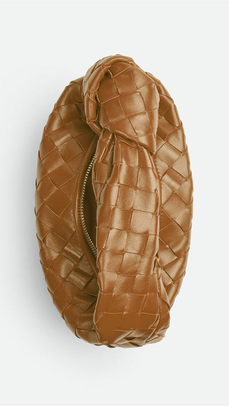 ZARIAH WEAVE KNOT CLUTCH BAG - BROWN