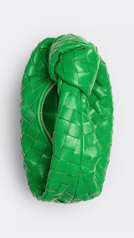 ZARIAH WEAVE KNOT CLUTCH BAG - GREEN