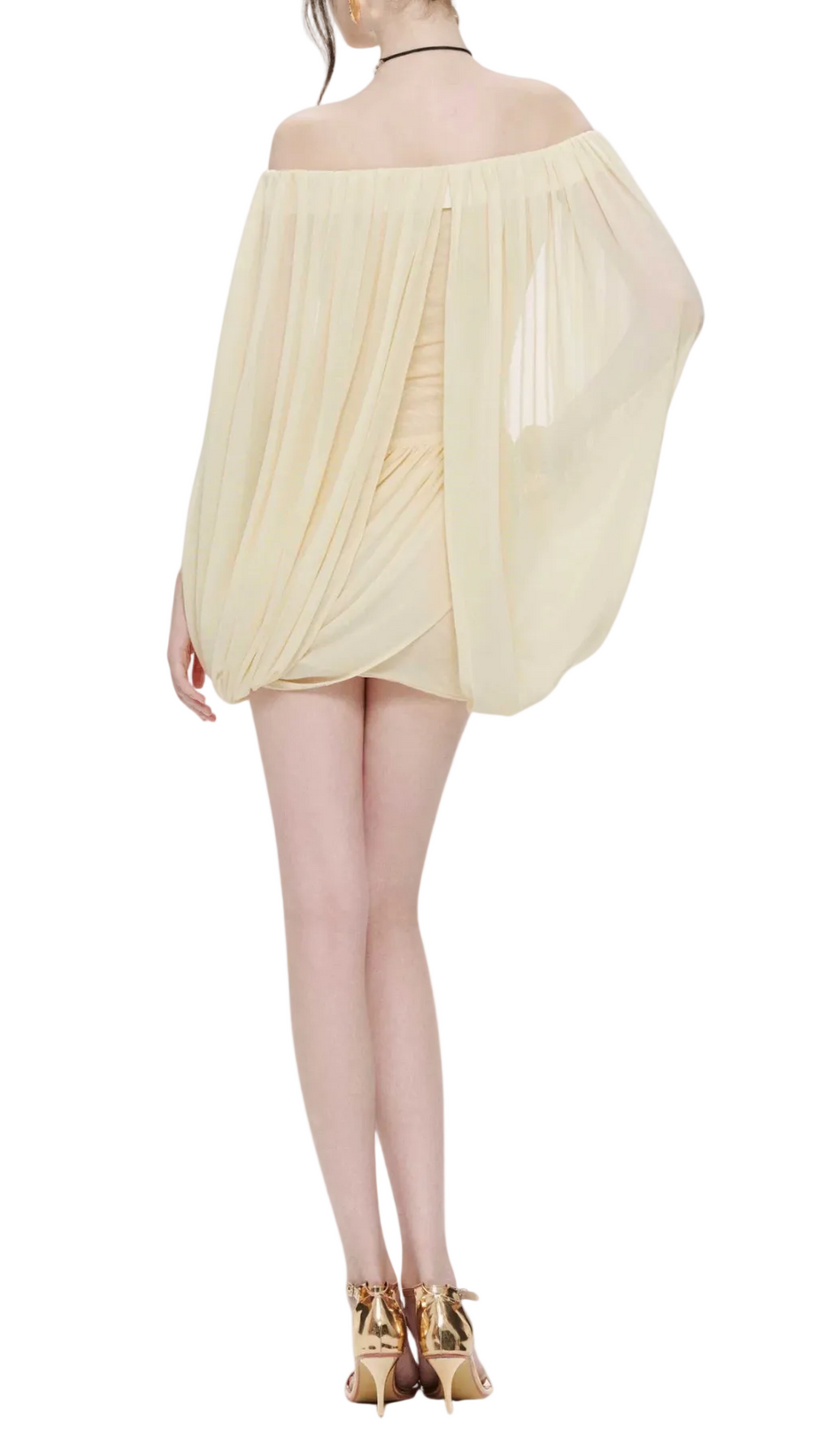 Zhuria Off Shoulder Draped Mini Dress - Yellow