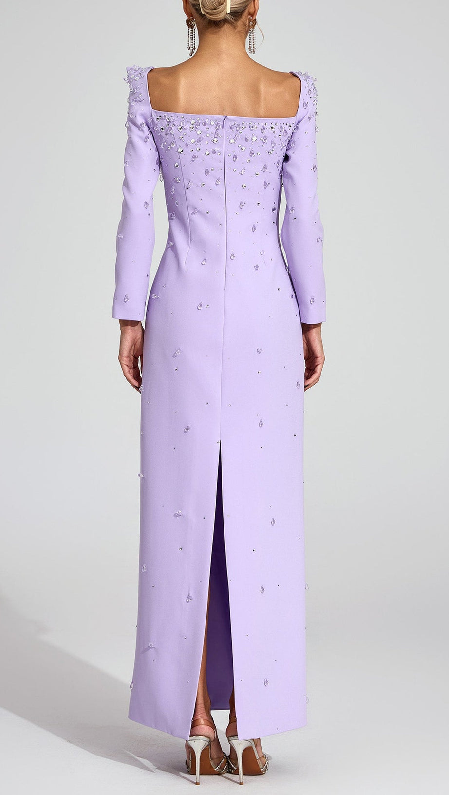 lynn Square neck beaded rhinestone maxi dress - purple