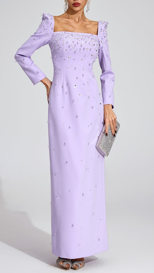 AIIZIE lynn Square neck beaded rhinestone maxi dress - purple - product image