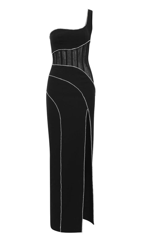 Zoraida Diamante Mesh One Shoulder Split Maxi Bandage Dress