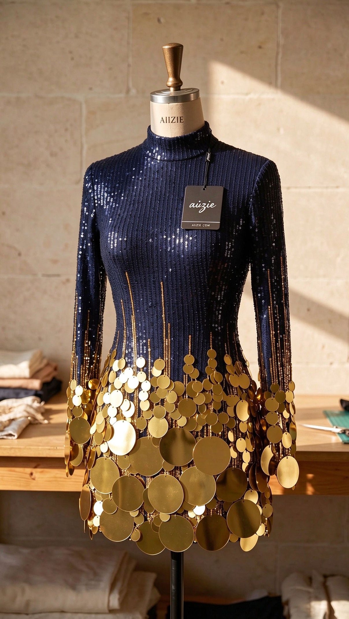 Navy Blue to Gold Ombre Sequin Mini Dress
