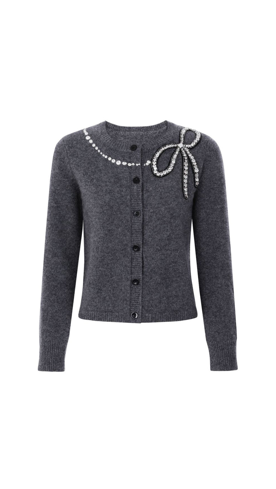 Jordana Embellished Knit Cardigan with Pearl & Crystal Bow