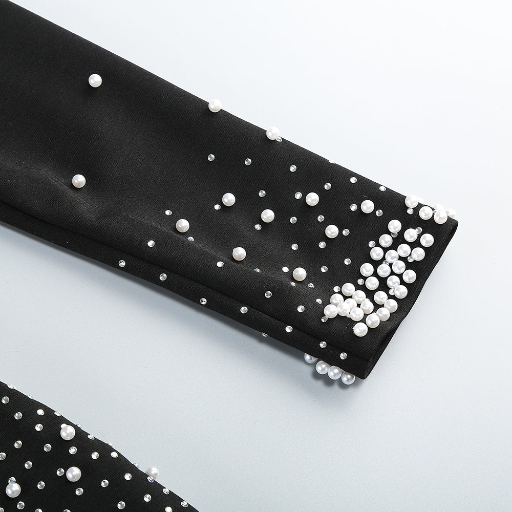 AIIZIE PEARL EMBELLISHED V-NECK MAXI DRESS IN BLACK - product image