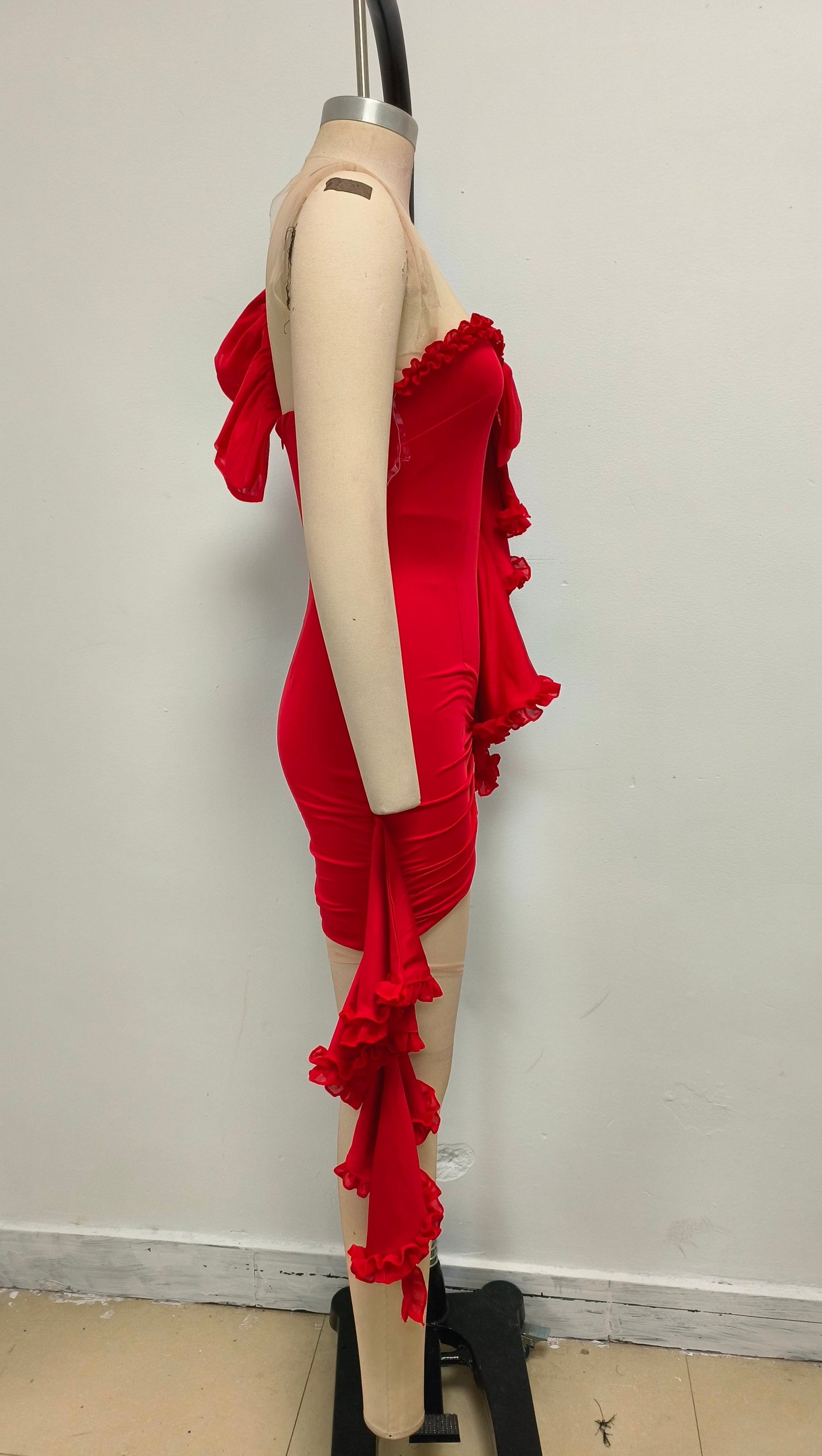 AIIZIE RED ONE SHOULDER RIBBON DRESS - product image