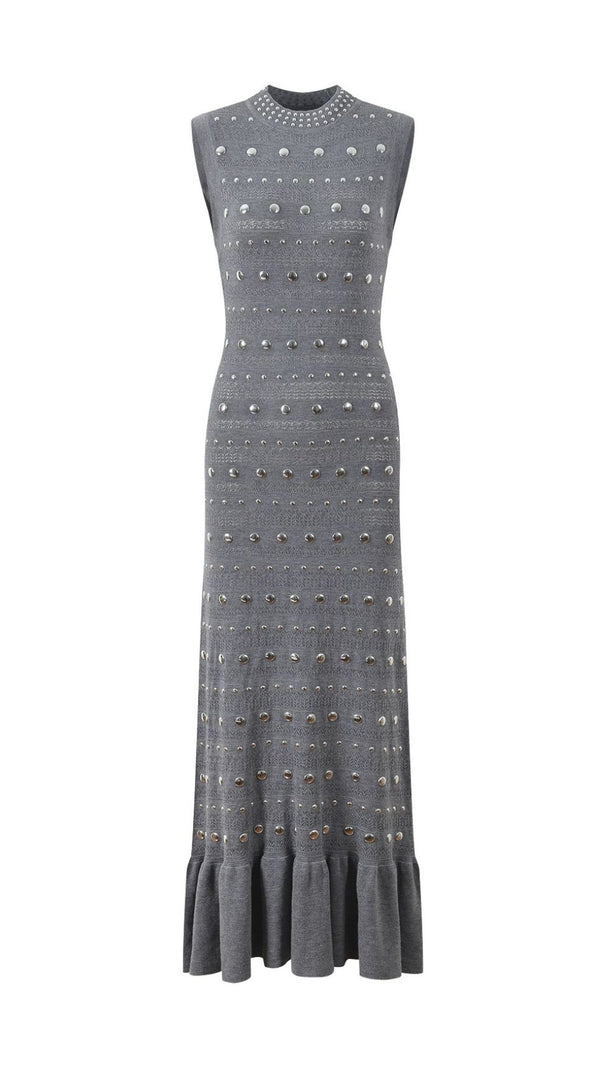 AIIZIE Venus Embellished Pointelle Knit Maxi Dress - Chic Grey - product image