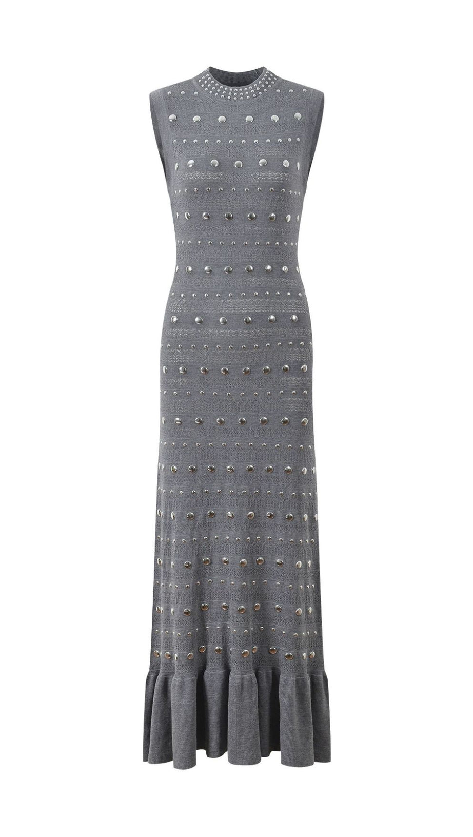 Venus Embellished Pointelle Knit Maxi Dress - Chic Grey