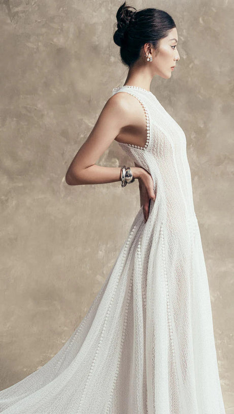 SLEEVELESS LACE CROCHET MAXI DRESS IN WHITE