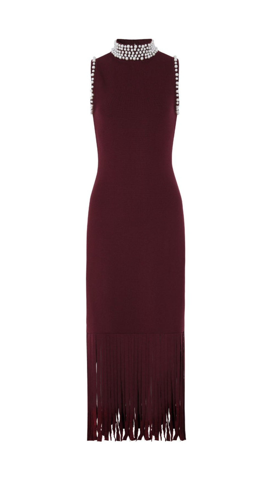 Junko Pearl Choker Sleeveless Knit Maxi Dress with Fringe Hem AIIZIE Junko Pearl Choker Sleeveless Knit Maxi Dress with Fringe Hem AIIZIE