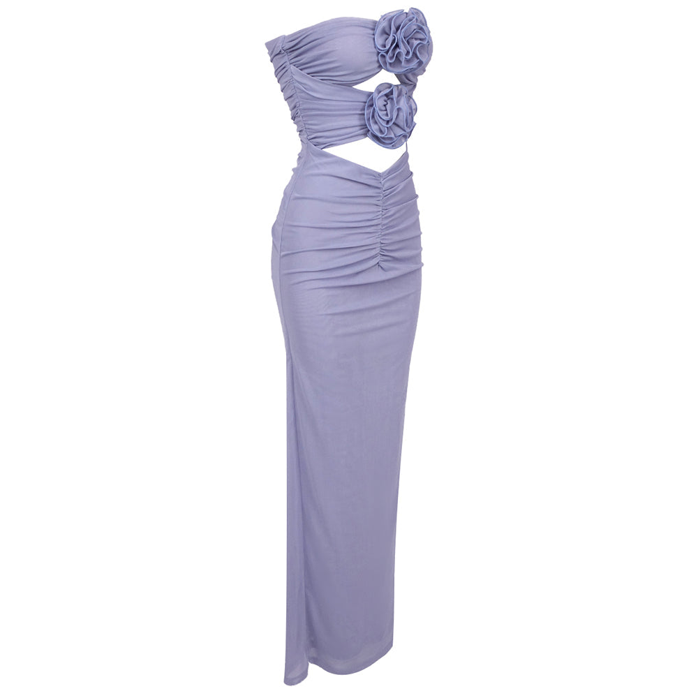 AIIZIE ADELA BLUE STRAPLESS CUT OUT FLOWER BLOOM MIDI DRESS - product image