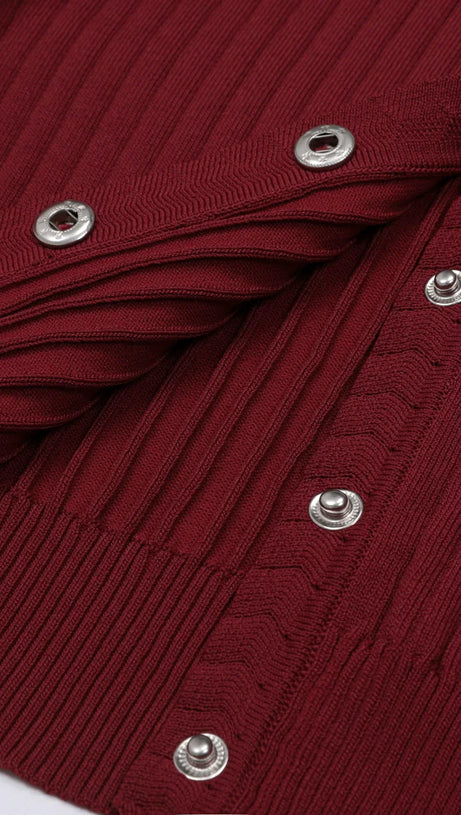 Jackie Wine Ribbed Knit Cardigan & Maxi Dress Set | Women's Elegant Co-ord