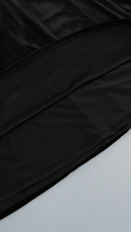LONG SLEEVE EMBELLISHED MAXI VELVET DRESS BLACK