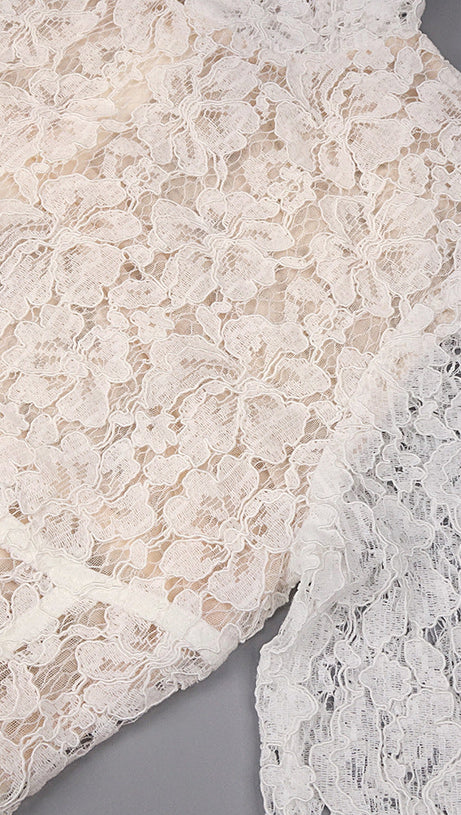 ISOLDE WHITE FLORAL LACE CORSET MAXI DRESS - ETHEREAL ELEGANCE FOR WEDDINGS & GALAS