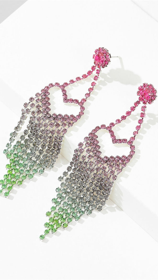 AIIZIE DEMETRA RHINESTONE HEART TASSEL EARRINGS - product image