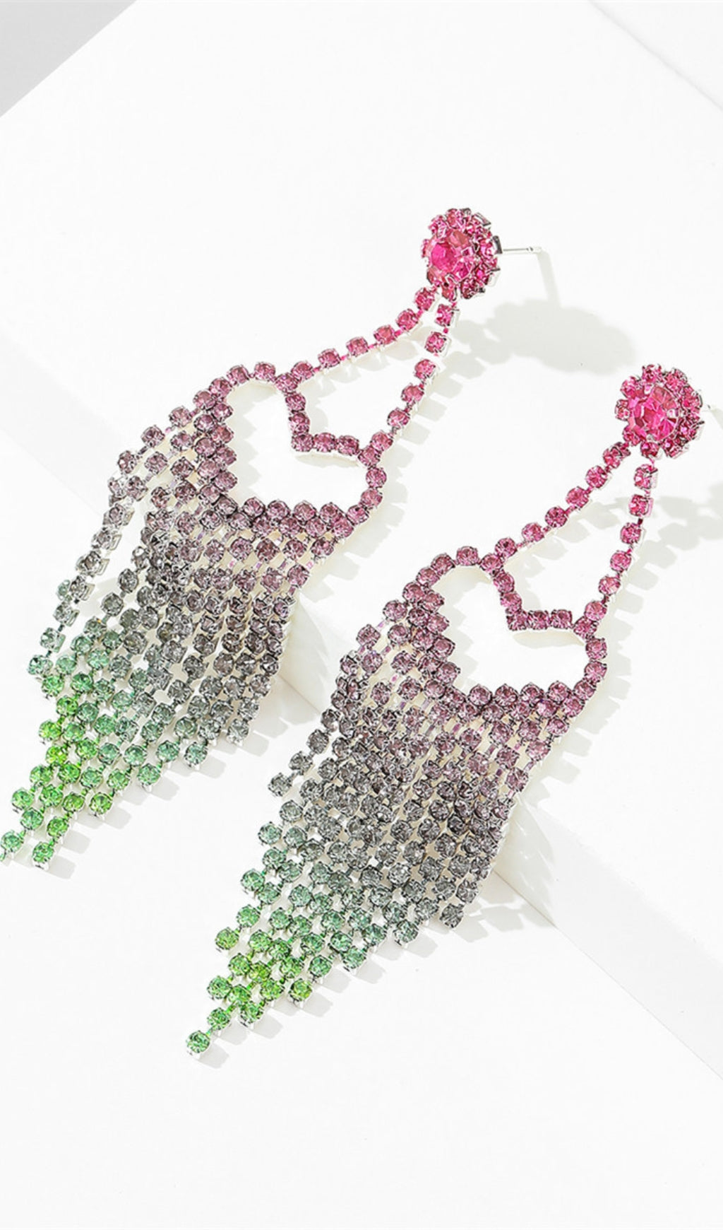 DEMETRA RHINESTONE HEART TASSEL EARRINGS