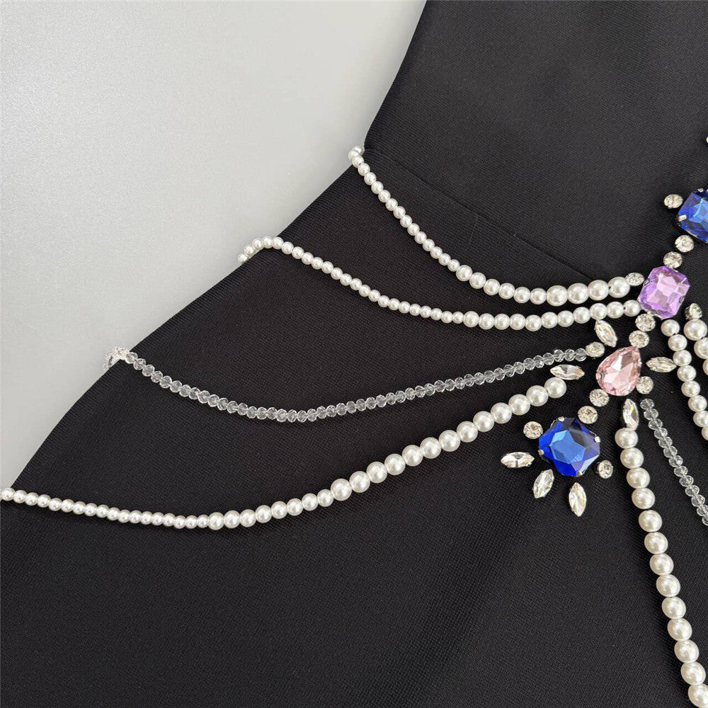 AIIZIE Janae Black Diamante Embellished Halter Neck Maxi Gown - Luxury Evening Dress - product image