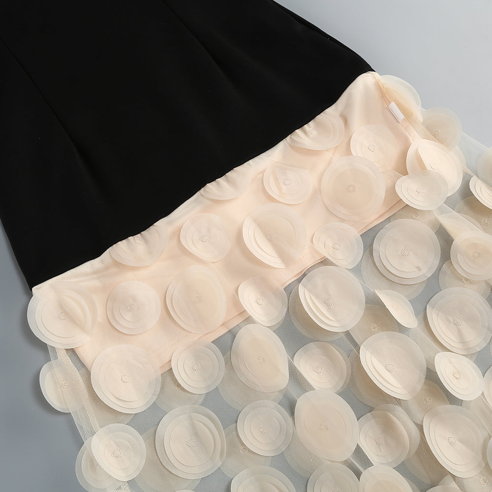 Trägerloses Maxikleid in A-Linie Schwarz Elfenbein