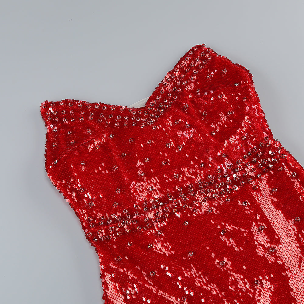 AIIZIE CAITLIN OFF-SHOULDER SEQUIN MIDI DRESS IN RED - product image