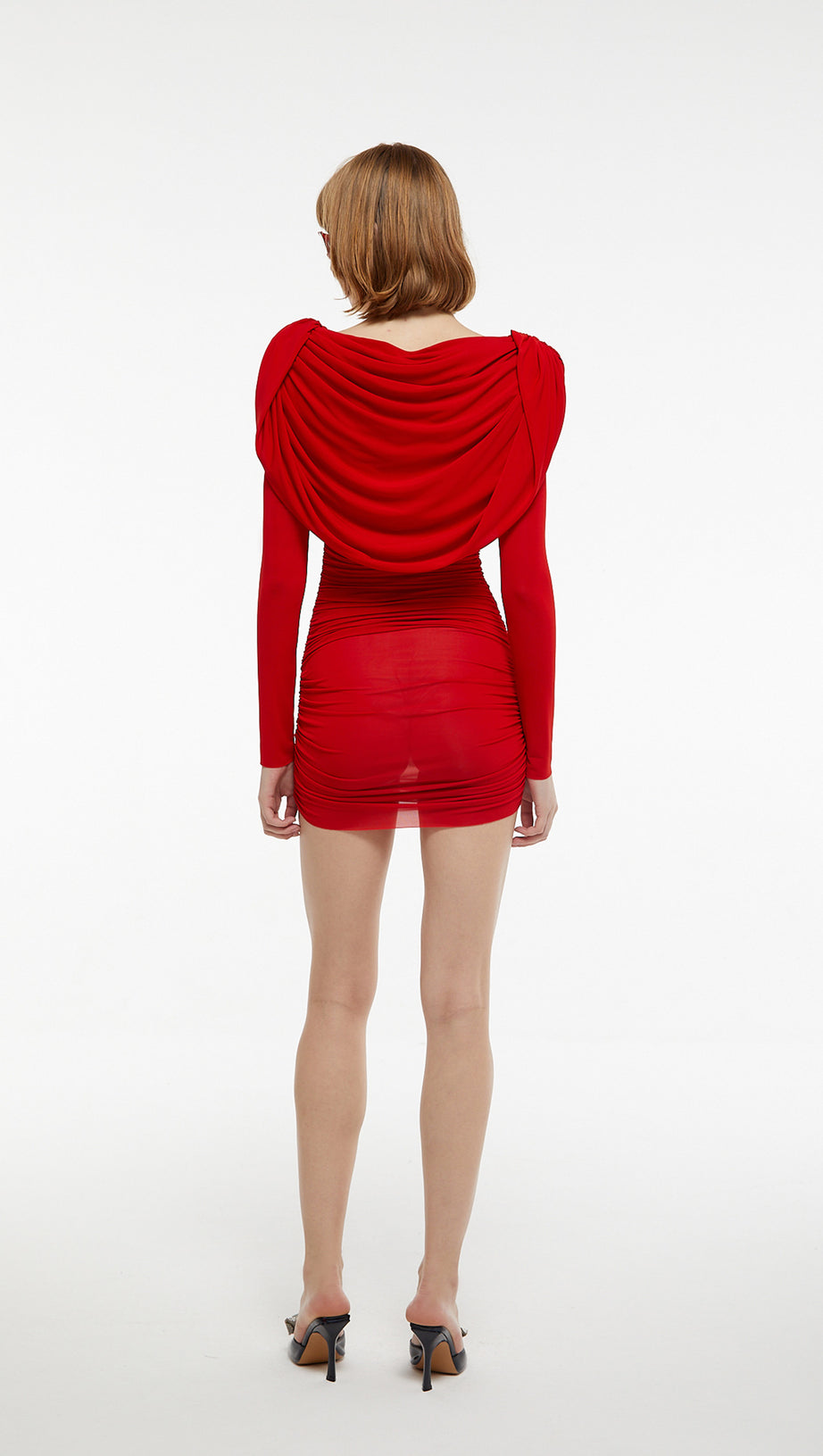 MINI ABITO ROSSO CON CAPPUCCIO E PIEGHE