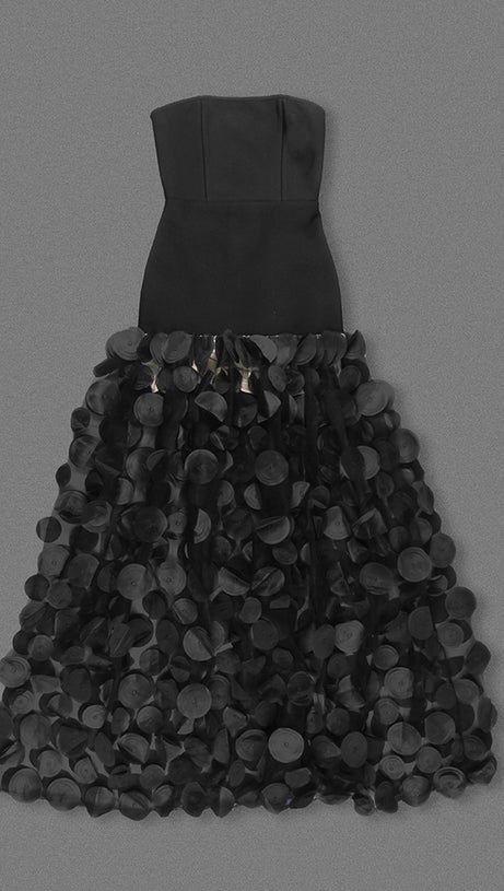 STRAPLESS A LINE MAXI DRESS BLACK