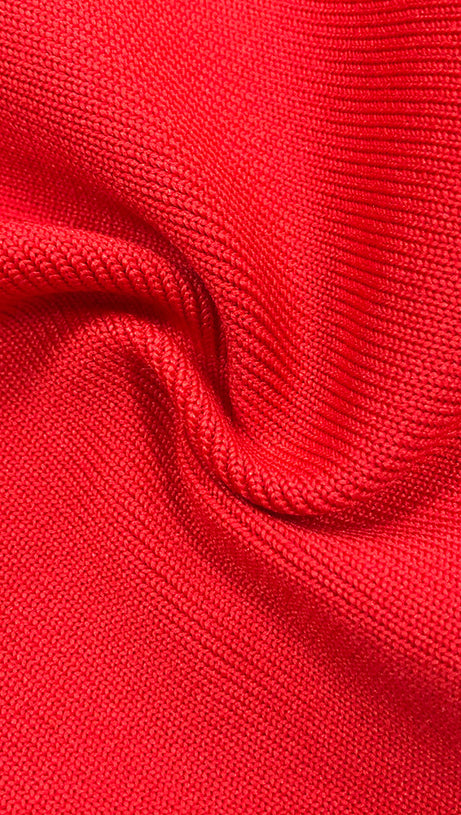 ABITO LUNGO ROSSO CON SCOLLO A V E SCHIENA SENZA SCHIENA, FIORI 3D