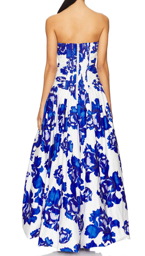 NANCY VIOLETTE  BUBBLE HEM MAXI DRESS IN COBALT