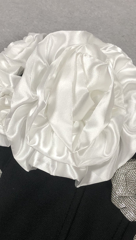 BEATRICE BLACK OFF SHOULDER 3D FLOWERS BODYCON BANDAGE MAXI DRESS