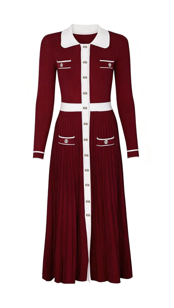 AIIZIE Judy Chic Button-Front Contrast Trim Knit Midi Dress - product image