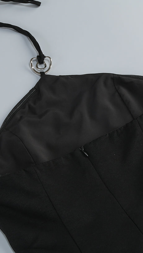 BLACK AND WHITE BEADED MINI DRESS