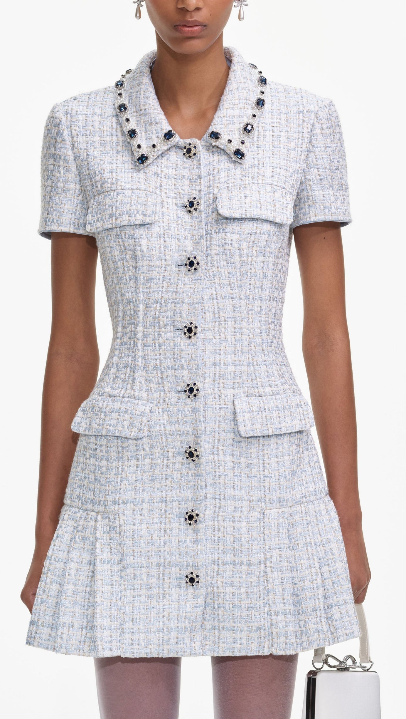 BLUE BOUCLE MINI DRESS