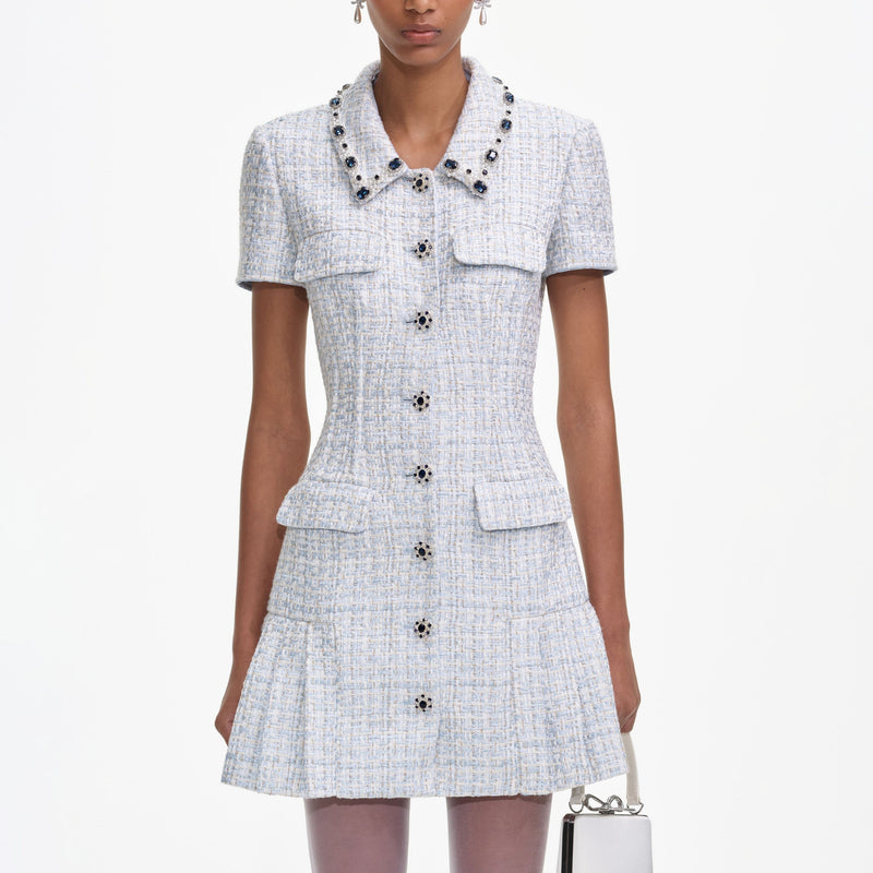 Blue Boucle Mini Dress