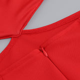 Off-shoulder feather panel red dress