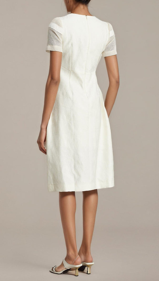 AIIZIE hermosa 3d floral embroidered hollow midi dress in apricot - product image