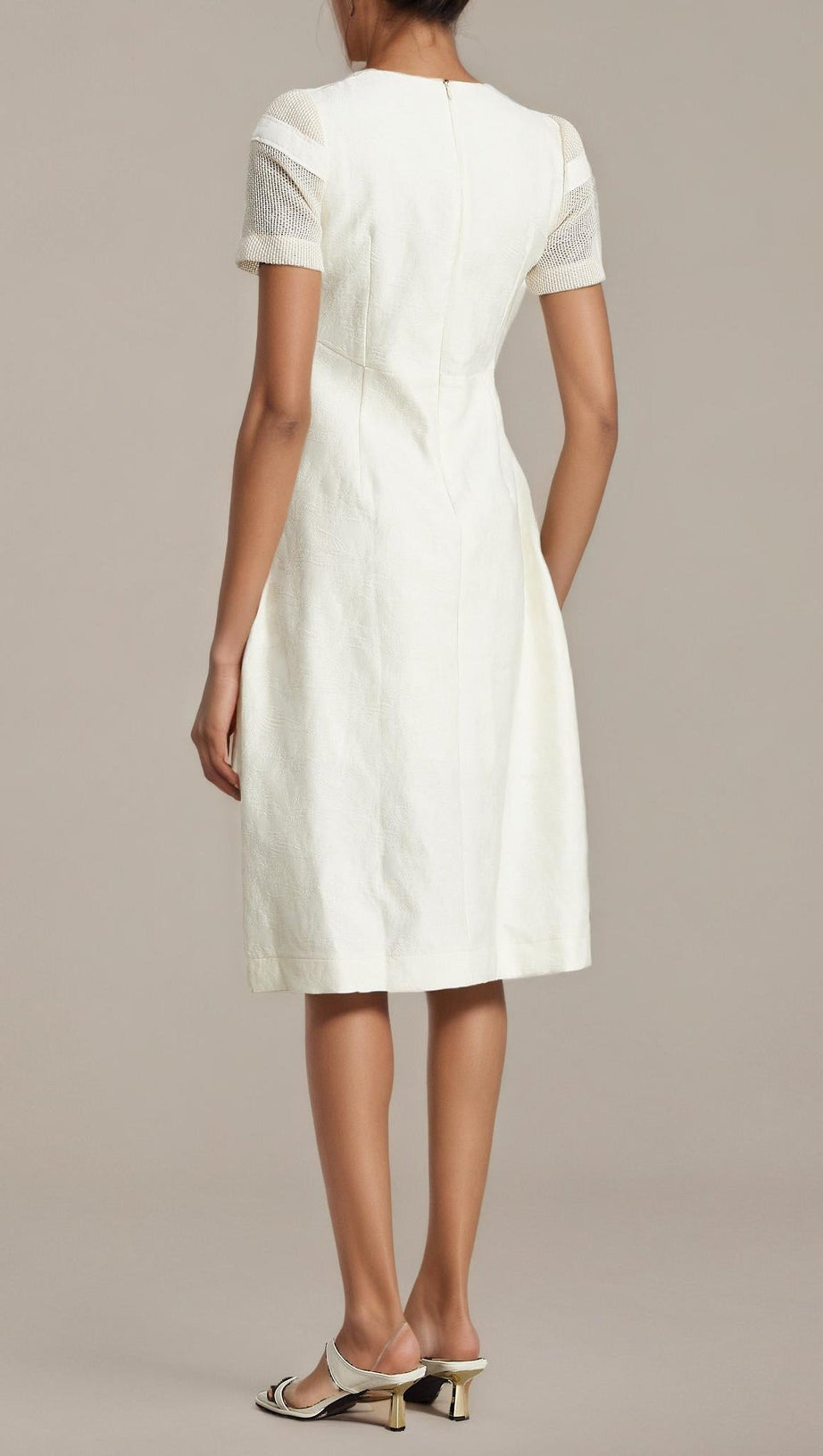 hermosa 3d floral embroidered hollow midi dress in apricot