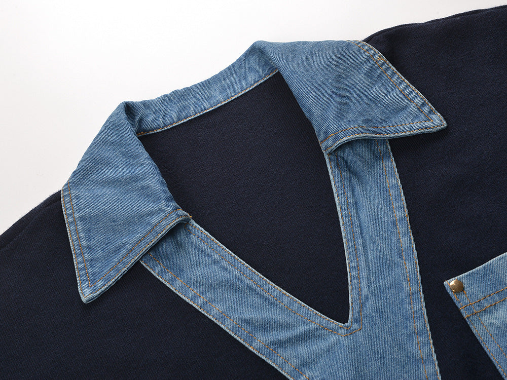 Effortless Chic Women's Denim V-Neck Pullover Sweater