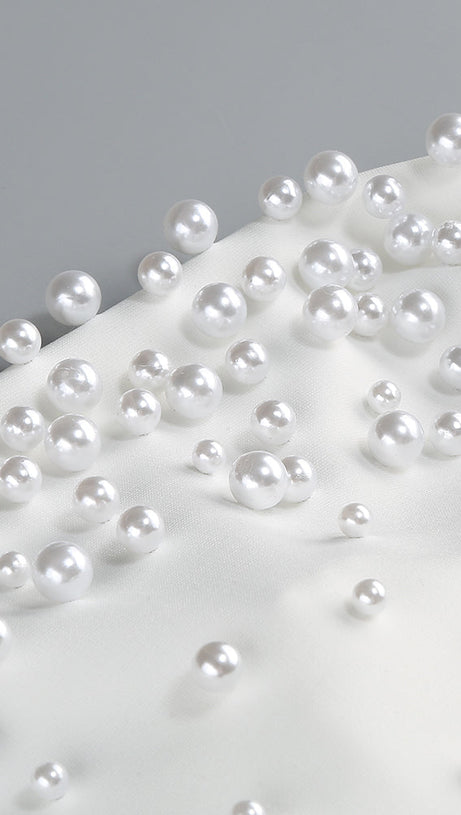 PEARL-EMBELLISHED STRAPLESS GOWN IN WHITE