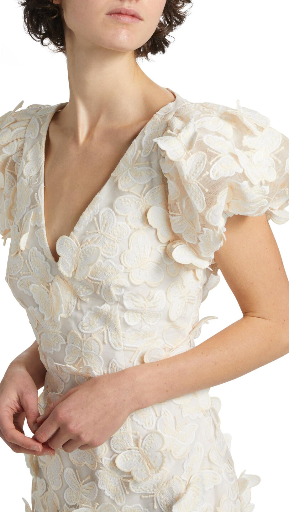 Minikleid mit Schmetterlingsapplikation in Creme