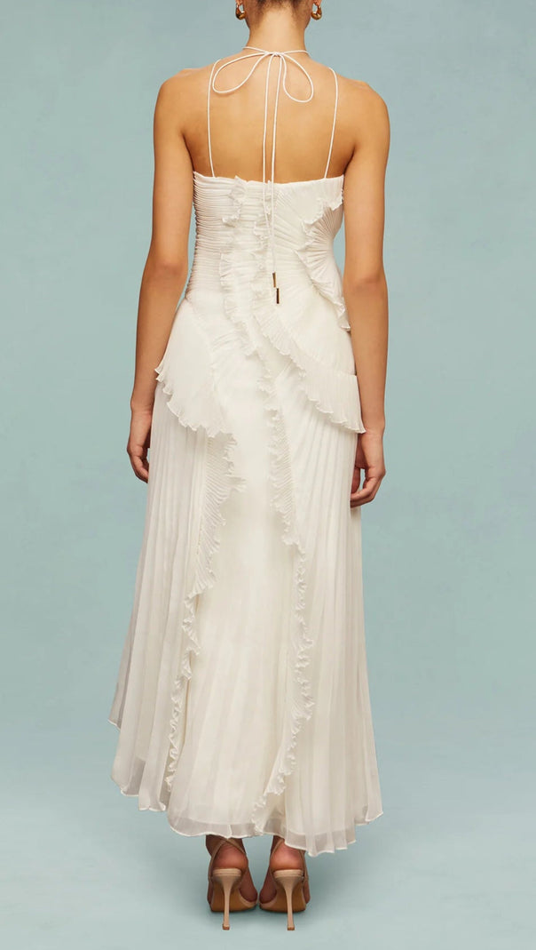 AIIZIE ALVA SLEEVELESS FOLDS SLIT MAXI DRESS IN LIGHT WHITE - product image