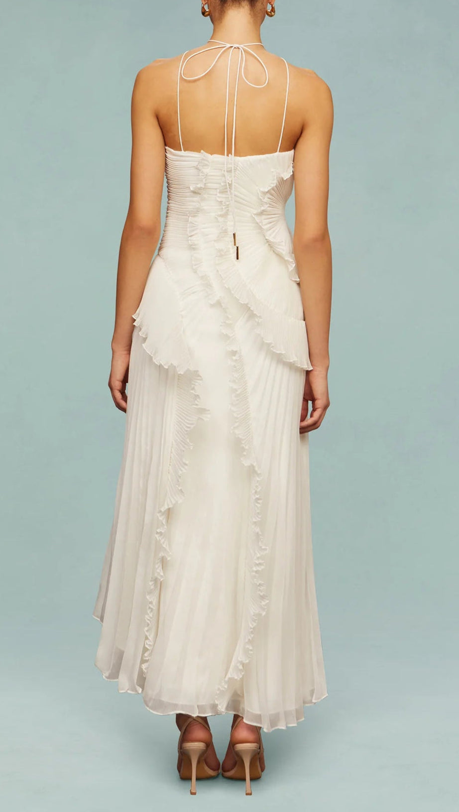 ABITO LUNGO SENZA MANICHE CON SPACCHI E PIEGHE ALVA IN BIANCO CHIARO