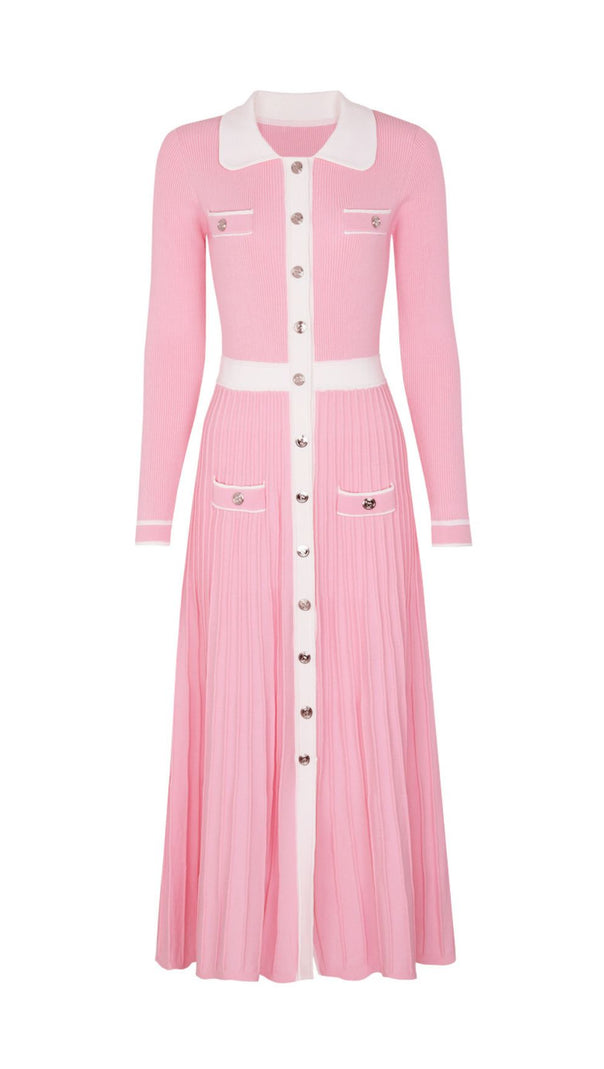 AIIZIE Judy Chic Button-Front Contrast Trim Knit Midi Dress - product image